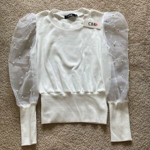 CBR Ivory Sweater with Sheer Puff Sleeves